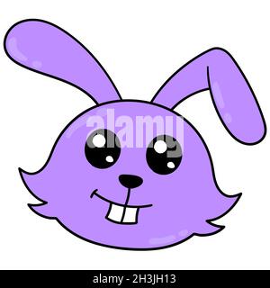 a cute purple rabbit head smiling happily Stock Vector