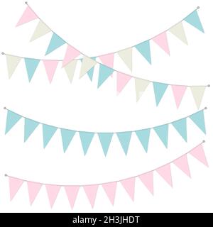 Pennant banner garland, vector illustration. Hanging triangle flags pastel color. Holiday party bunting Stock Vector