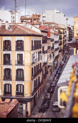 Mediterranean architecture in Spain. Old apartment buildings in Stock Photo