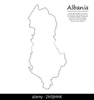 Simple outline map of Albania, vector silhouette in sketch line style Stock Vector