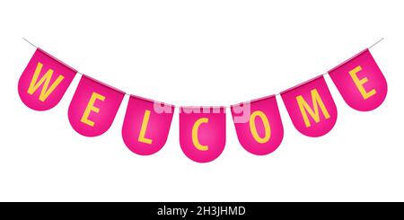 Welcome pennant banner isolated on white background. Hanging flag party decoration Stock Vector