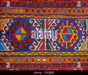 Colorful peruvian fabric style rug surface close up Stock Photo
