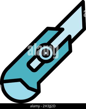 Carpenter knife icon. Outline carpenter knife vector icon color flat isolated Stock Vector
