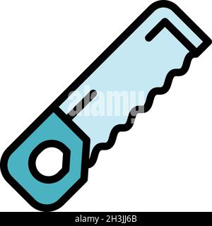 Carpenter small saw icon. Outline carpenter small saw vector icon color flat isolated Stock Vector
