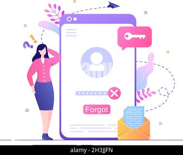 Forgot Password and Account Login for Web page, Protection, Security, Key, Access System in Smartphone or Computer Flat Vector Illustration Stock Vector