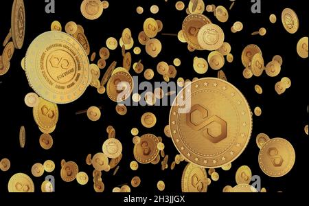 Polygon Matic cryptocurrency symbol gold coin on green screen background. Abstract concept 3d illustration. Stock Photo