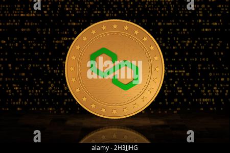 Polygon Matic cryptocurrency symbol gold coin on green screen background. Abstract concept 3d illustration. Stock Photo