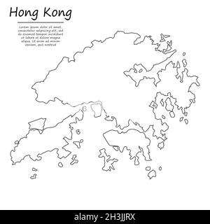 Simple outline map of Hong Kong, vector silhouette in sketch line style Stock Vector