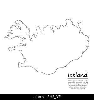 Simple outline map of Iceland, vector silhouette in sketch line style Stock Vector