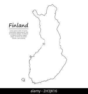 Simple outline map of Finland, vector silhouette in sketch line style Stock Vector