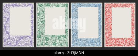 Vintage floral frame by William Morris, 19th century. Design elements for use on menus, brochures, book covers, wine and alcohol labels and invitation Stock Vector