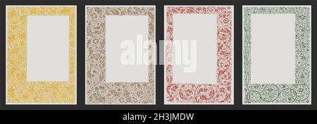 Vintage floral frame by William Morris, 19th century. Design elements for use on menus, brochures, book covers, wine and alcohol labels and invitation Stock Vector