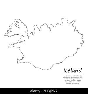 Simple outline map of Iceland, vector silhouette in sketch line style Stock Vector