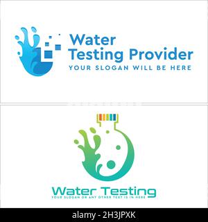 Water splash liquid and bottle test tube industrial logo design Stock Vector