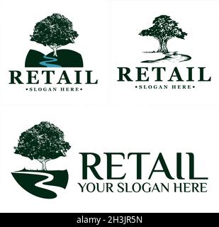 Green tree classic retro vintage logo design template Stock Vector
