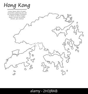 Simple outline map of Hong Kong, vector silhouette in sketch line style Stock Vector