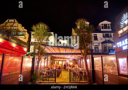Steak restaurant on Blackpool seafront at night Stock Photo