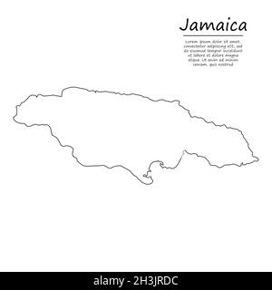 Jamaica country thin black outline silhouette. Simplified map. Vector ...