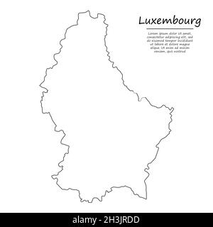 Simple outline map of Luxembourg, vector silhouette in sketch line style Stock Vector