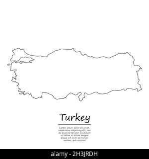 Simple outline map of Turkey, vector silhouette in sketch line style Stock Vector