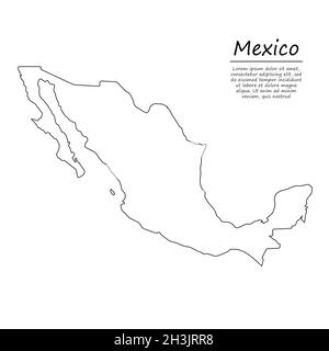 Simple outline map of Mexico, vector silhouette in sketch line style Stock Vector