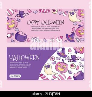 hand drawn halloween horizontal banners set vector design illustration Stock Vector