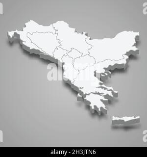 3d isometric map of Balkans region, isolated with shadow vector illustration Stock Vector
