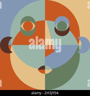Minimal 20s geometric portrait in suprematism style, modern hipster poster Stock Vector
