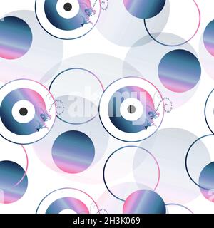 seamless pattern with artistic blue - pink evil eye illustration Stock Photo