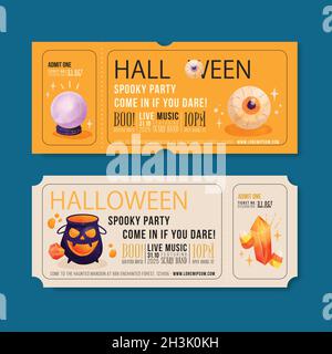 watercolor halloween tickets set vector design illustration Stock Vector
