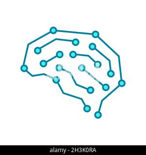 Brain AI concept. Machine learning and artificial intelligence. Neural network. Neuroscience synapses. Futuristic cyborg robot idea. Blue dots. Vector Stock Vector