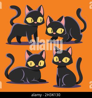 hand drawn flat halloween black cats collection vector design illustration Stock Vector