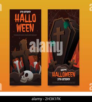 realistic halloween vertical banners set vector design illustration Stock Vector