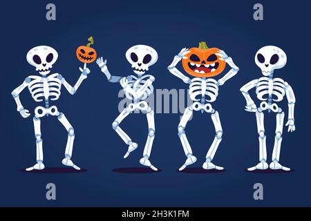 hand drawn flat halloween skeletons collection vector design illustration Stock Vector