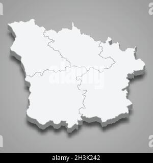 3d isometric map of Nievre is a department in France, vector ...