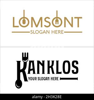 Wordmark restaurant spoon fork icon symbol logo design Stock Vector