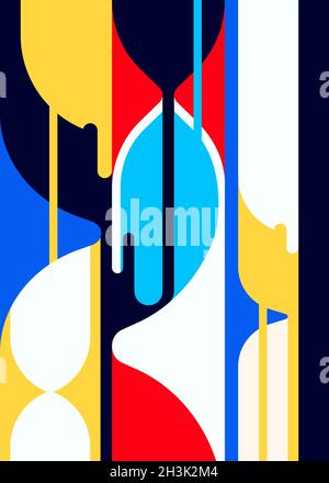 Poster with abstract hourglasses. Placard design in flat style. Stock Vector