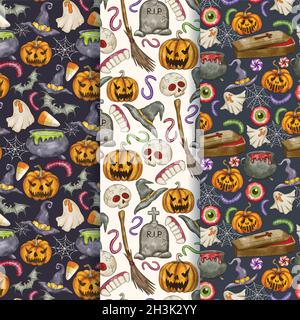 watercolor halloween patterns collection vector design illustration Stock Vector