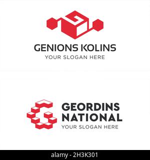 Letter G hexagon stairs technology logo design Stock Vector