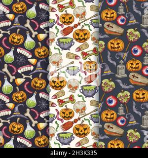 watercolor halloween patterns collection vector design illustration Stock Vector