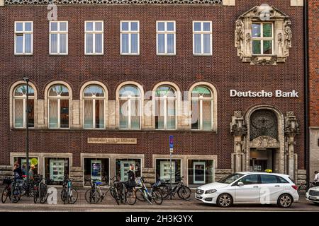 Old brick building in Lübeck now home to Deutsche Bank Wealth Management. Luebeck, Germany, Europe Stock Photo