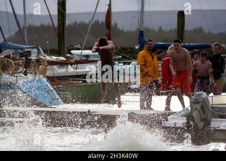 New Year's Day swim at Rhu Marina, Helensburgh, Scotland Stock Photo