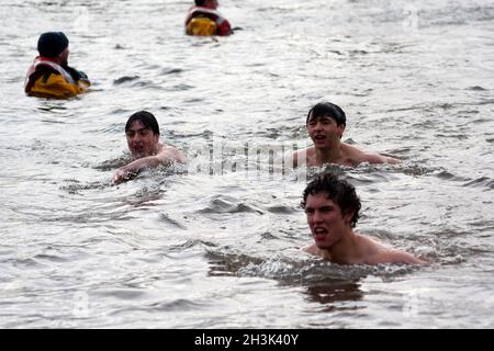 New Year's Day swim at Rhu Marina, Helensburgh, Scotland Stock Photo