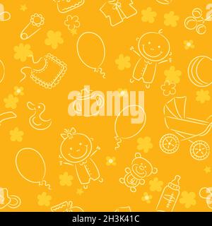Seamless pattern with baby elements. Nice for baby fashion, wallpaper, textile, birthday, wedding, baby and bridal shower invitations. Vector illustration Stock Vector