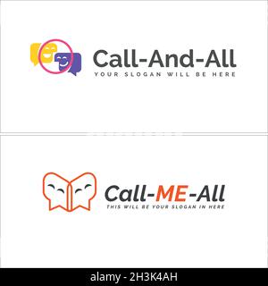 Modern communication call chat emoticon logo design Stock Vector