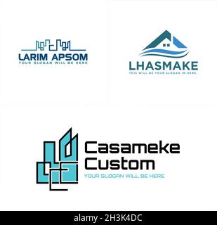 Flat line home skyline building city industrial logo design Stock Vector