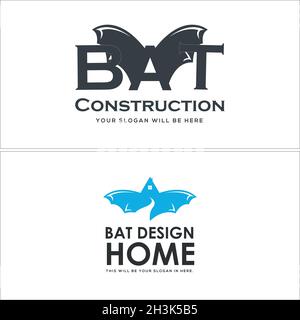 Modern construction bat home design combination mark logo Stock Vector