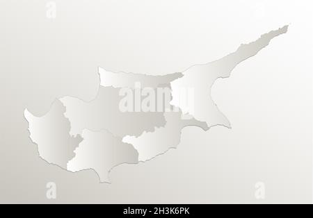 Cyprus map, administrative division, separates regions individual, card paper 3D natural blank Stock Photo