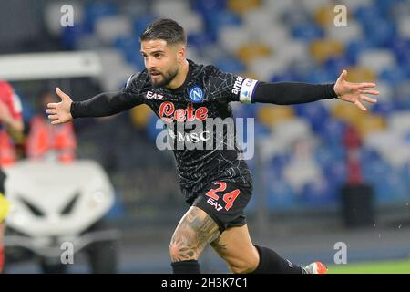 NAPLES, ITALY - 28 October 2021:Lorenzo Insigne Cheers after scoring the goal 2-0 the Serie A match between SSC Napoli and Bologna FC  at Stadio Diego Armando Maradona (Photo by Agostino Gemito/Pacific Press/Sipa USA) Stock Photo