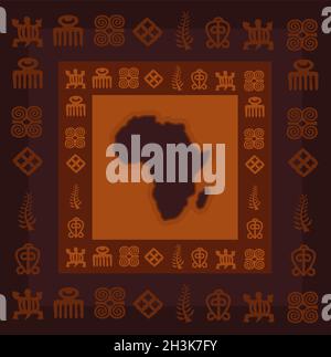 African hieroglyphs with Africa Map, Adinkra symbols vector Stock Vector